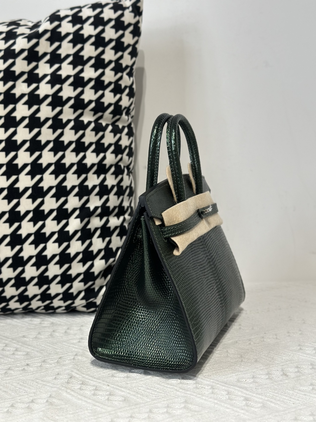 Lizard Leather Pine Green 20cm Silver Hardware Top Handle Tote Bag WLB013 image 5