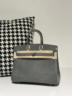Lizard Leather Rope Gray 25cm Silver Hardware Top Handle Tote Bag WLB015 image 1