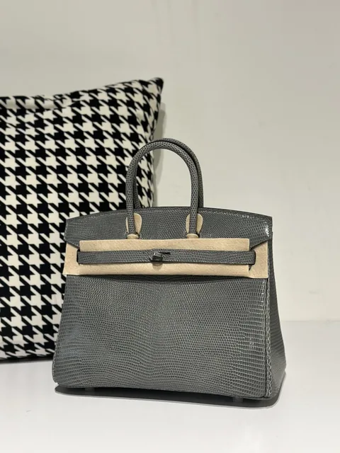 Lizard Leather Rope Gray 25cm Silver Hardware Top Handle Tote Bag WLB015