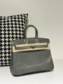 Lizard Leather Rope Gray 25cm Silver Hardware Top Handle Tote Bag WLB015 image 2