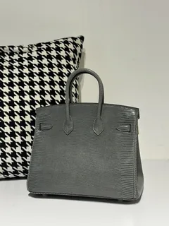 Lizard Leather Rope Gray 25cm Silver Hardware Top Handle Tote Bag WLB015 image 3