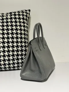 Lizard Leather Rope Gray 25cm Silver Hardware Top Handle Tote Bag WLB015 image 4