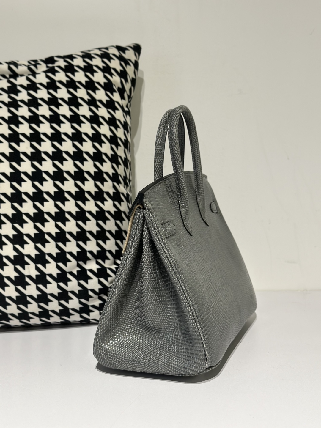 Lizard Leather Rope Gray 25cm Silver Hardware Top Handle Tote Bag WLB015 image 4
