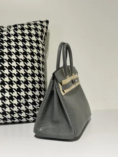 Lizard Leather Rope Gray 25cm Silver Hardware Top Handle Tote Bag WLB015 image 5