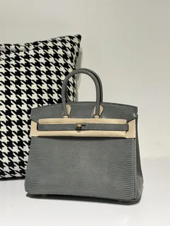 Lizard Leather Rope Gray 25cm Gold Hardware Top Handle Tote Bag WLB016 image 1