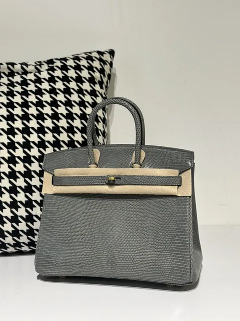 Lizard Leather Rope Gray 25cm Gold Hardware Top Handle Tote Bag WLB016