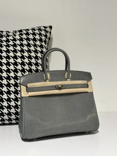 Lizard Leather Rope Gray 25cm Gold Hardware Top Handle Tote Bag WLB016 image 2