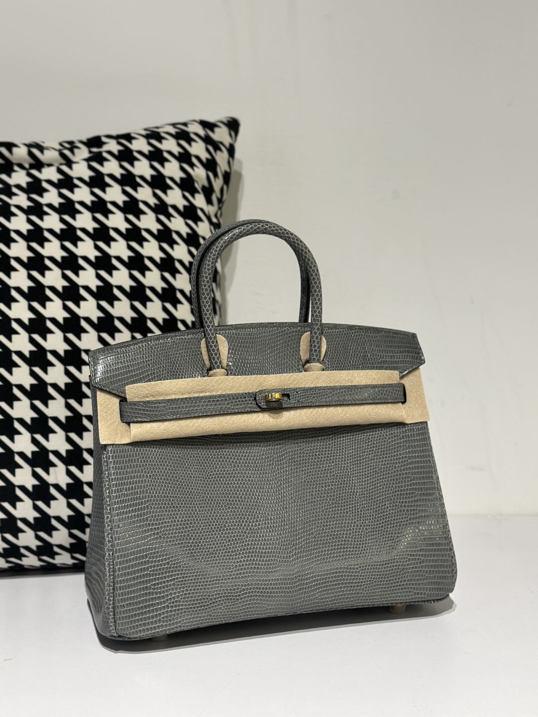 Lizard Leather Rope Gray 25cm Gold Hardware Top Handle Tote Bag WLB016 photo 2