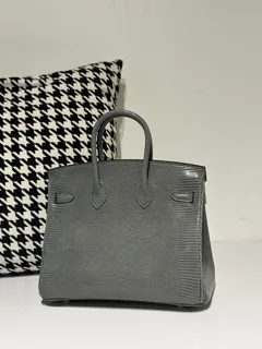 Lizard Leather Rope Gray 25cm Gold Hardware Top Handle Tote Bag WLB016 image 3