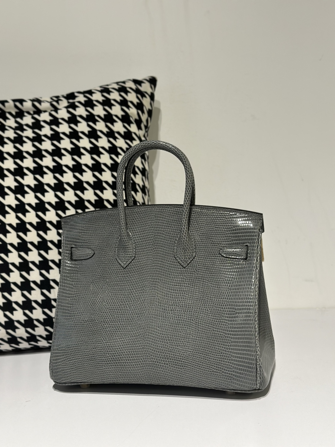 Lizard Leather Rope Gray 25cm Gold Hardware Top Handle Tote Bag WLB016 photo 3