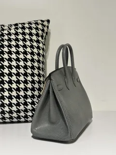 Lizard Leather Rope Gray 25cm Gold Hardware Top Handle Tote Bag WLB016 image 4
