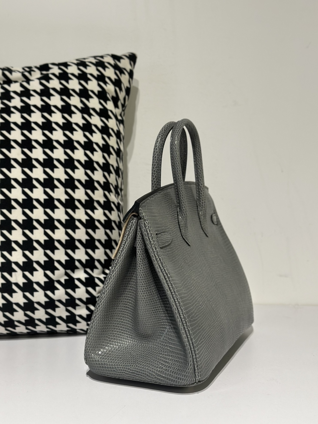 Lizard Leather Rope Gray 25cm Gold Hardware Top Handle Tote Bag WLB016 photo 4