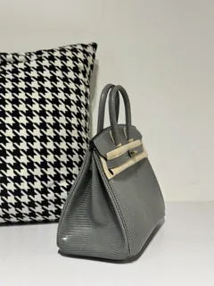 Lizard Leather Rope Gray 25cm Gold Hardware Top Handle Tote Bag WLB016 image 5