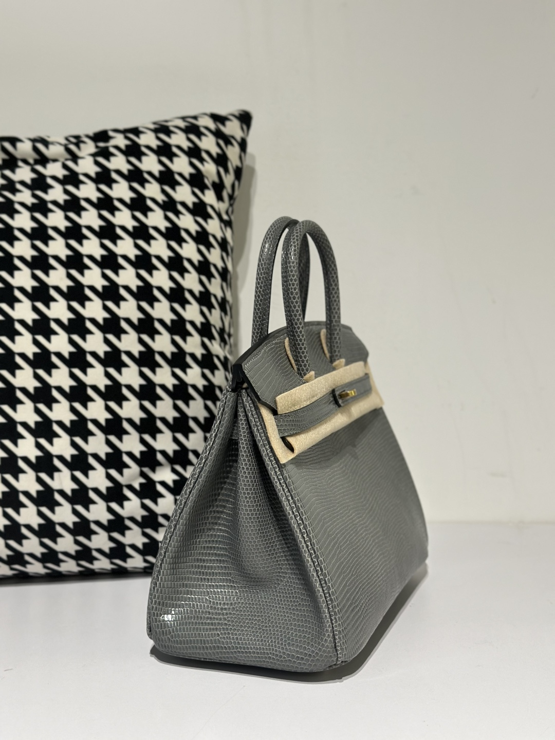 Lizard Leather Rope Gray 25cm Gold Hardware Top Handle Tote Bag WLB016 photo 5