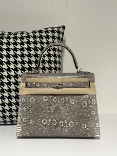 Lizard Leather 28cm Natural Pattern Silver Hardware Top Handle Bag WLB017 image 1