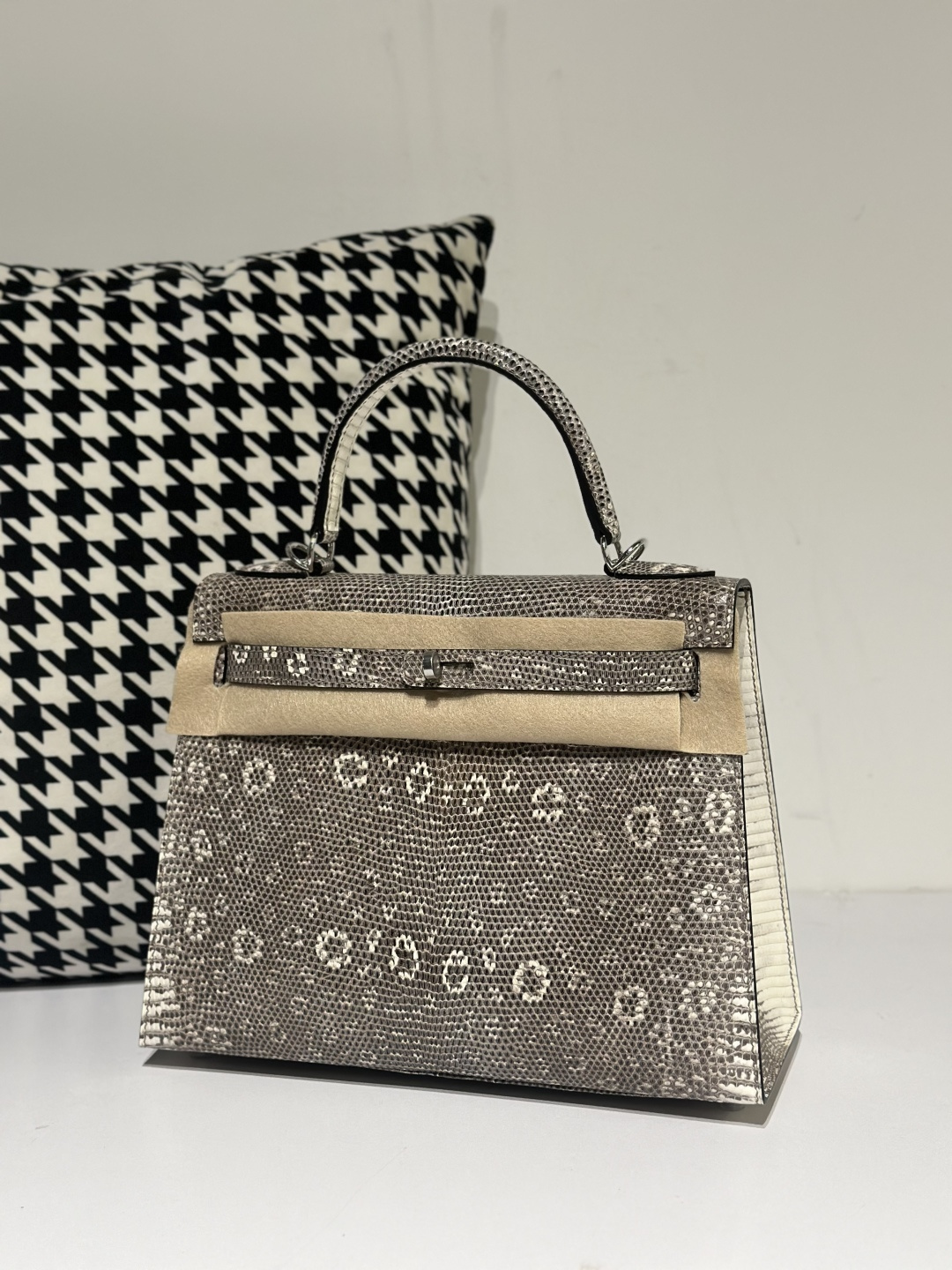 Lizard Leather 28cm Natural Pattern Silver Hardware Top Handle Bag WLB017 image 2