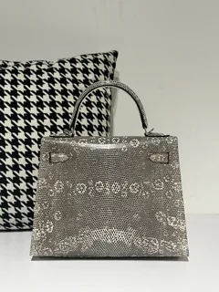 Lizard Leather 28cm Natural Pattern Silver Hardware Top Handle Bag WLB017 image 3