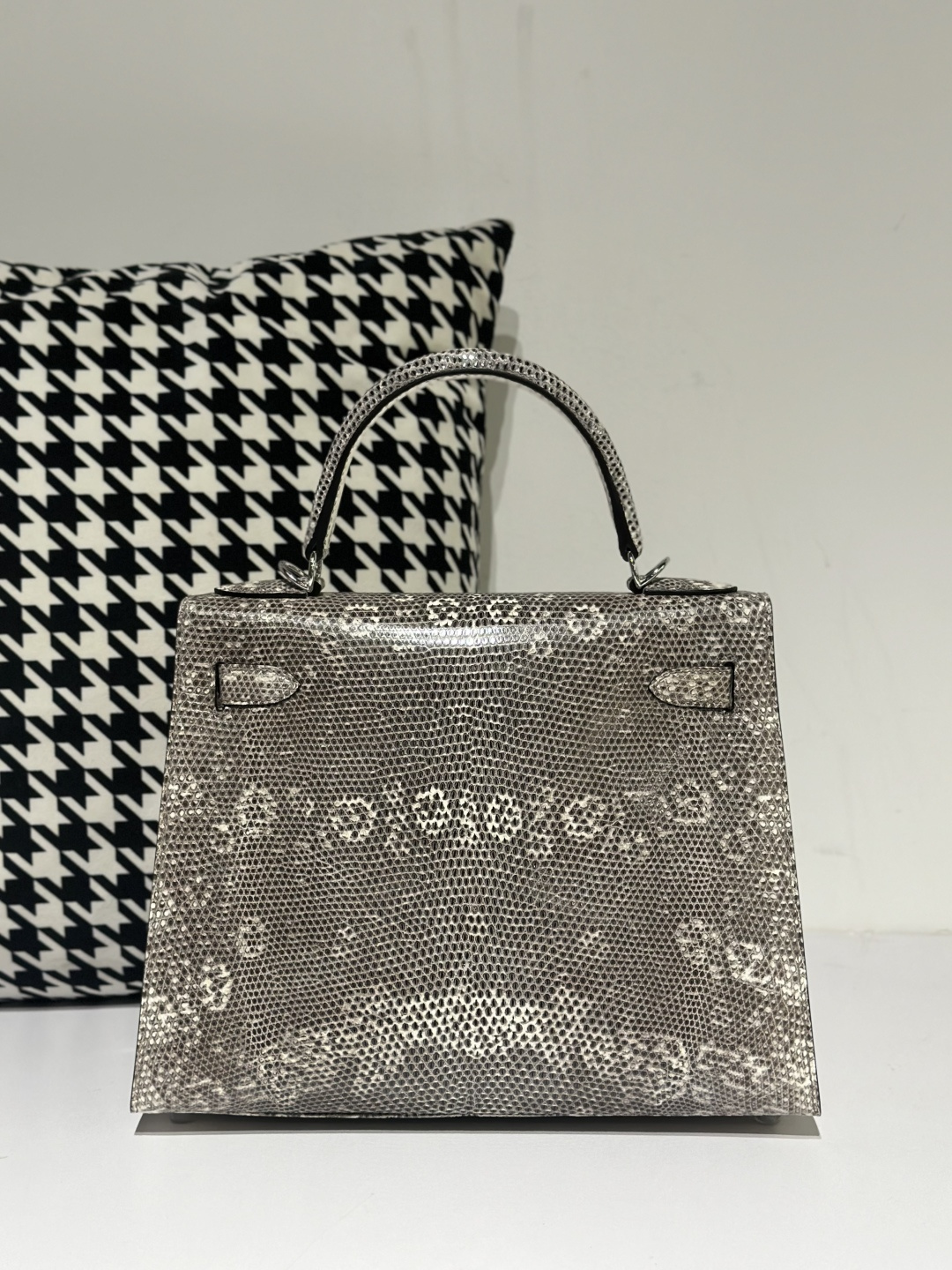Lizard Leather 28cm Natural Pattern Silver Hardware Top Handle Bag WLB017 image 3