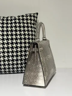 Lizard Leather 28cm Natural Pattern Silver Hardware Top Handle Bag WLB017 image 4