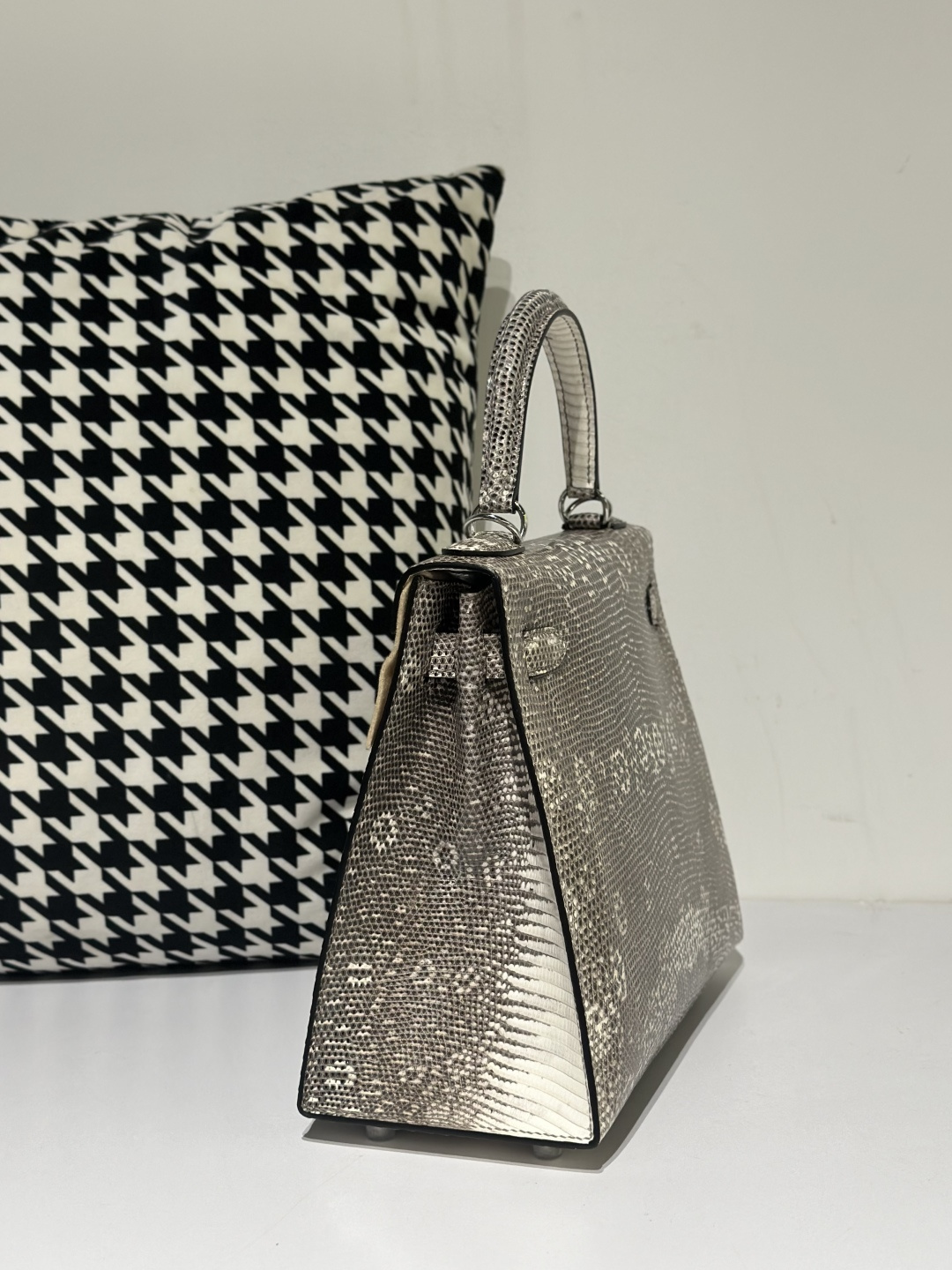 Lizard Leather 28cm Natural Pattern Silver Hardware Top Handle Bag WLB017 image 4