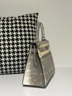 Lizard Leather 28cm Natural Pattern Silver Hardware Top Handle Bag WLB017 image 5