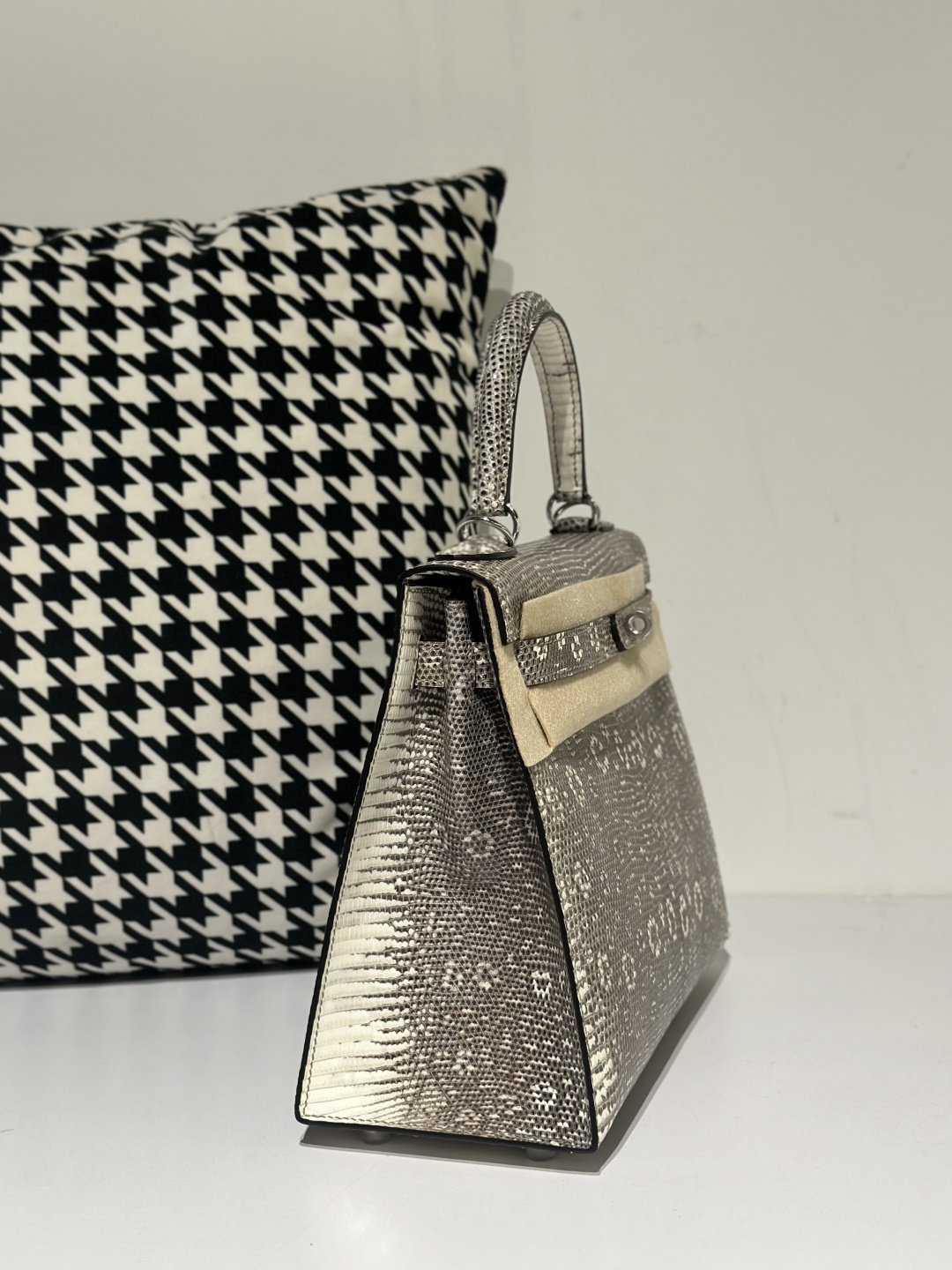 Lizard Leather 28cm Natural Pattern Silver Hardware Top Handle Bag WLB017 image 5
