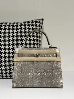Lizard Leather 28cm Natural Pattern Silver Hardware Top Handle Bag WLB018 image 1