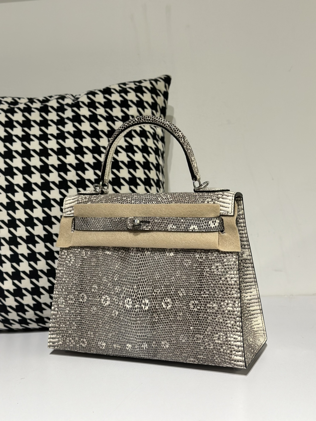 Lizard Leather 28cm Natural Pattern Silver Hardware Top Handle Bag WLB018 image 2