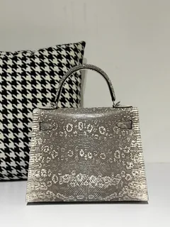 Lizard Leather 28cm Natural Pattern Silver Hardware Top Handle Bag WLB018 image 3
