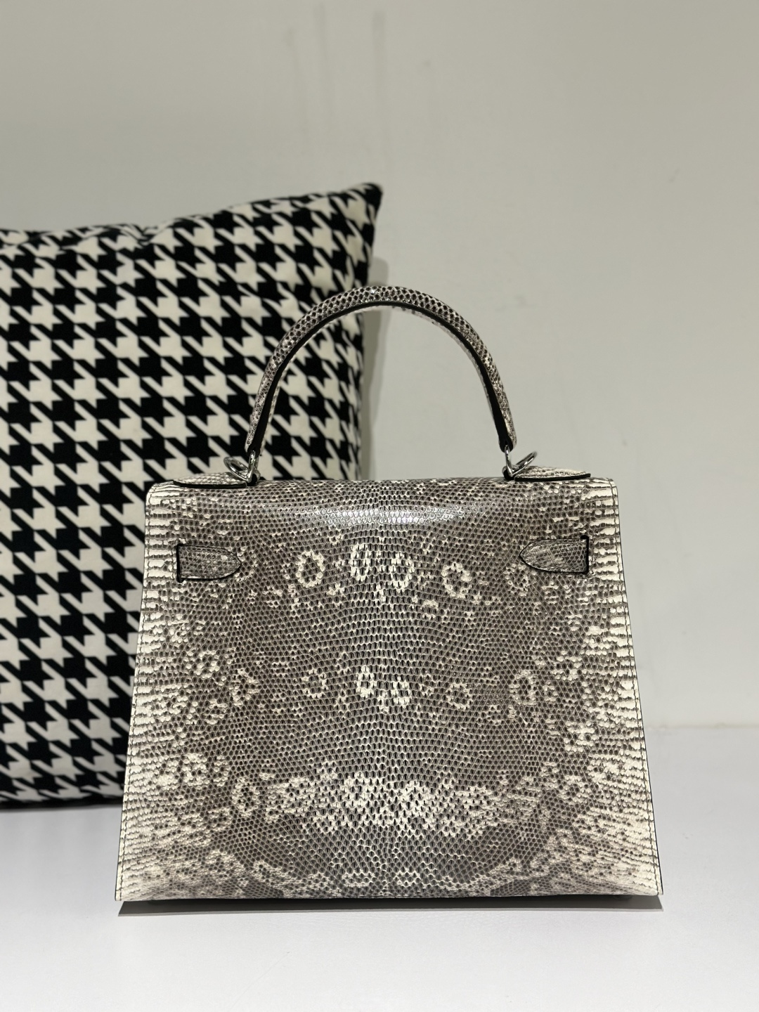 Lizard Leather 28cm Natural Pattern Silver Hardware Top Handle Bag WLB018 image 3