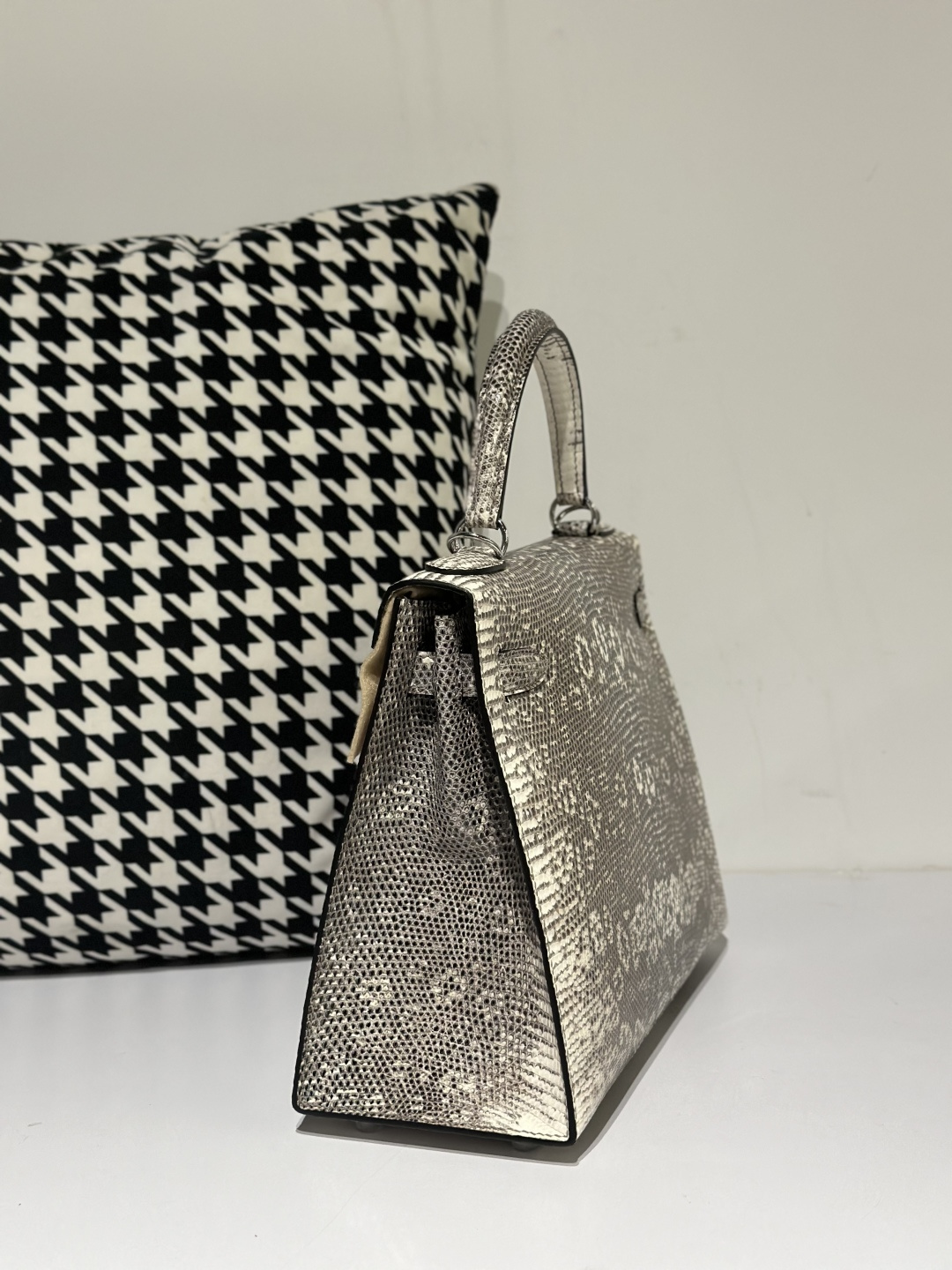 Lizard Leather 28cm Natural Pattern Silver Hardware Top Handle Bag WLB018 image 4