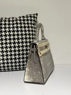 Lizard Leather 28cm Natural Pattern Silver Hardware Top Handle Bag WLB018 image 5