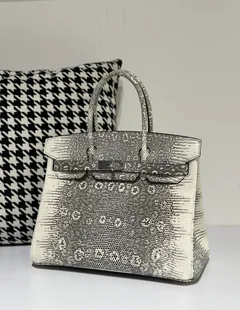Lizard Leather 30cm Natural Pattern Silver Hardware Top Handle Tote Bag WLB019 image 1