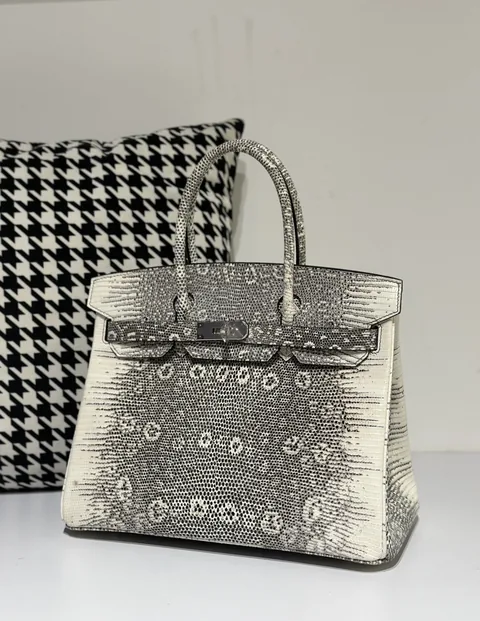Lizard Leather 30cm Natural Pattern Silver Hardware Top Handle Tote Bag WLB019