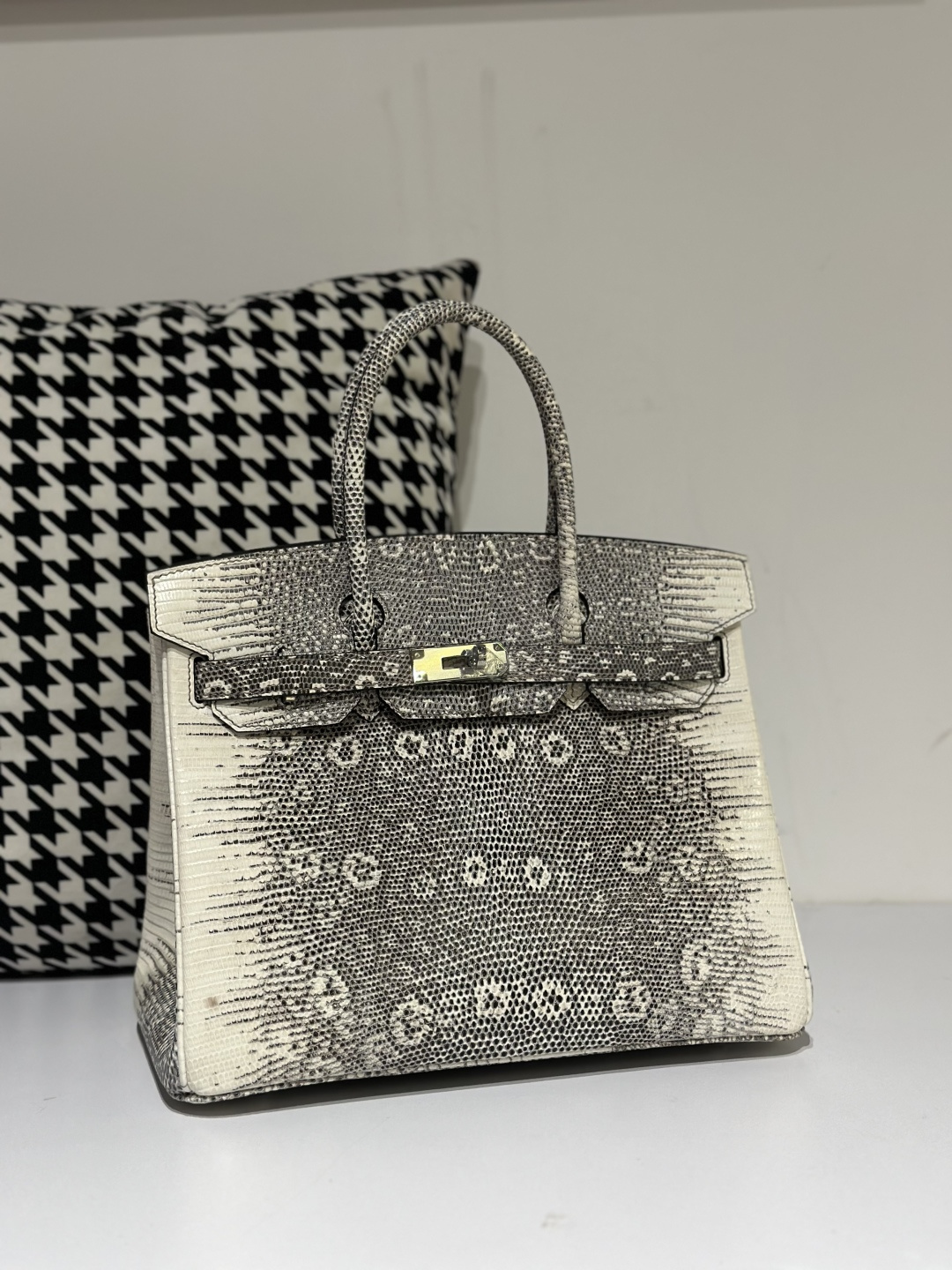 Lizard Leather 30cm Natural Pattern Silver Hardware Top Handle Tote Bag WLB019 photo 2
