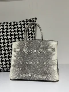 Lizard Leather 30cm Natural Pattern Silver Hardware Top Handle Tote Bag WLB019 image 3
