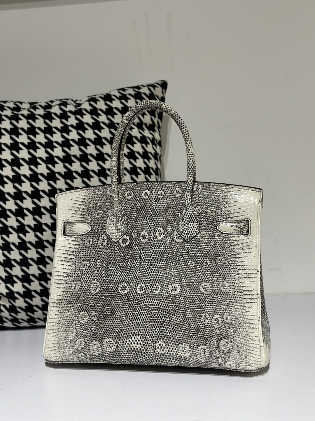 Lizard Leather 30cm Natural Pattern Silver Hardware Top Handle Tote Bag WLB019 photo 3