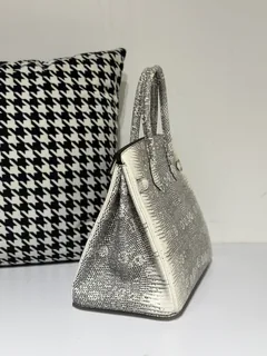 Lizard Leather 30cm Natural Pattern Silver Hardware Top Handle Tote Bag WLB019 image 4