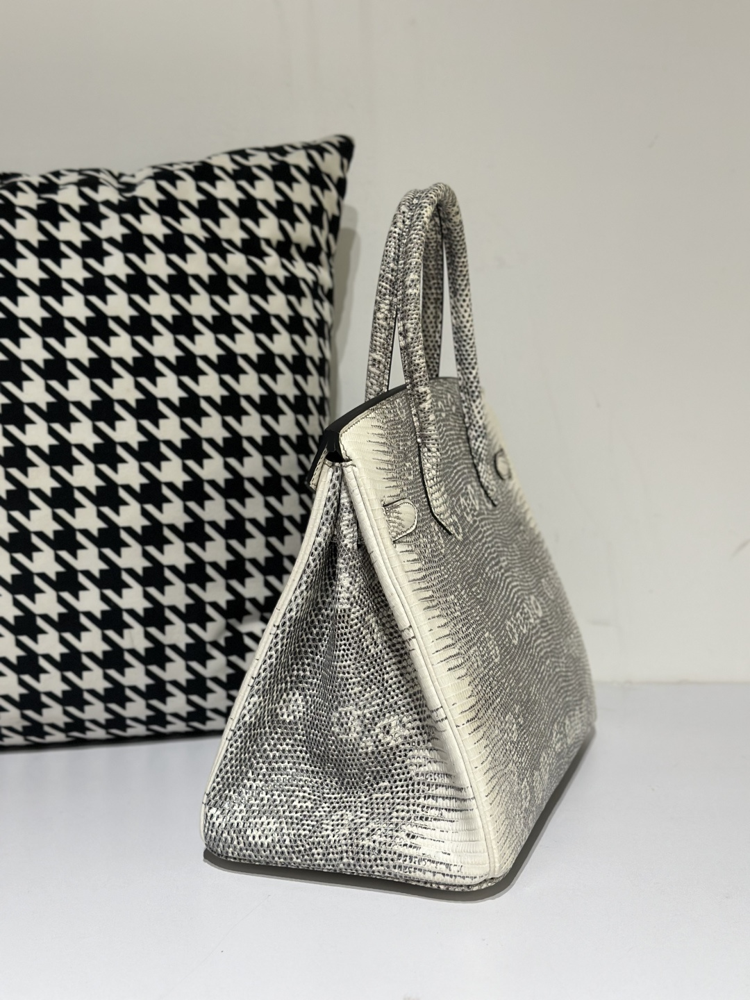 Lizard Leather 30cm Natural Pattern Silver Hardware Top Handle Tote Bag WLB019 photo 4