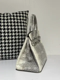 Lizard Leather 30cm Natural Pattern Silver Hardware Top Handle Tote Bag WLB019 image 5