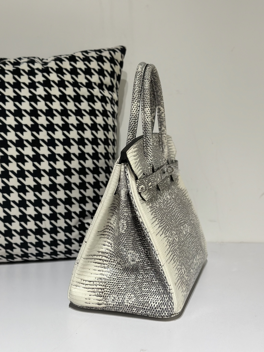 Lizard Leather 30cm Natural Pattern Silver Hardware Top Handle Tote Bag WLB019 photo 5