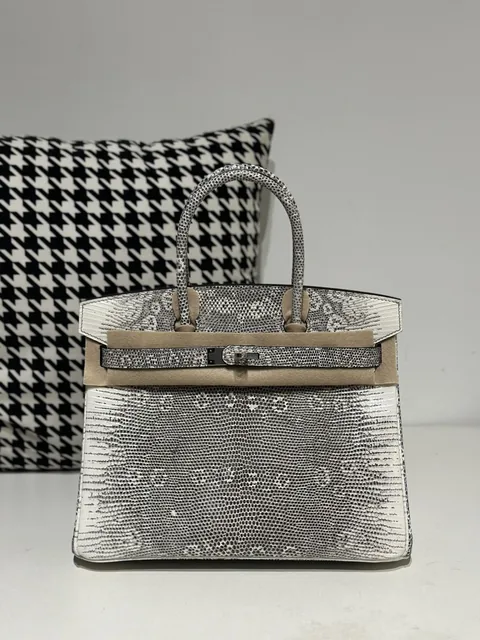 Lizard Leather 30cm Natural Pattern Silver Hardware Top Handle Tote Bag WLB021