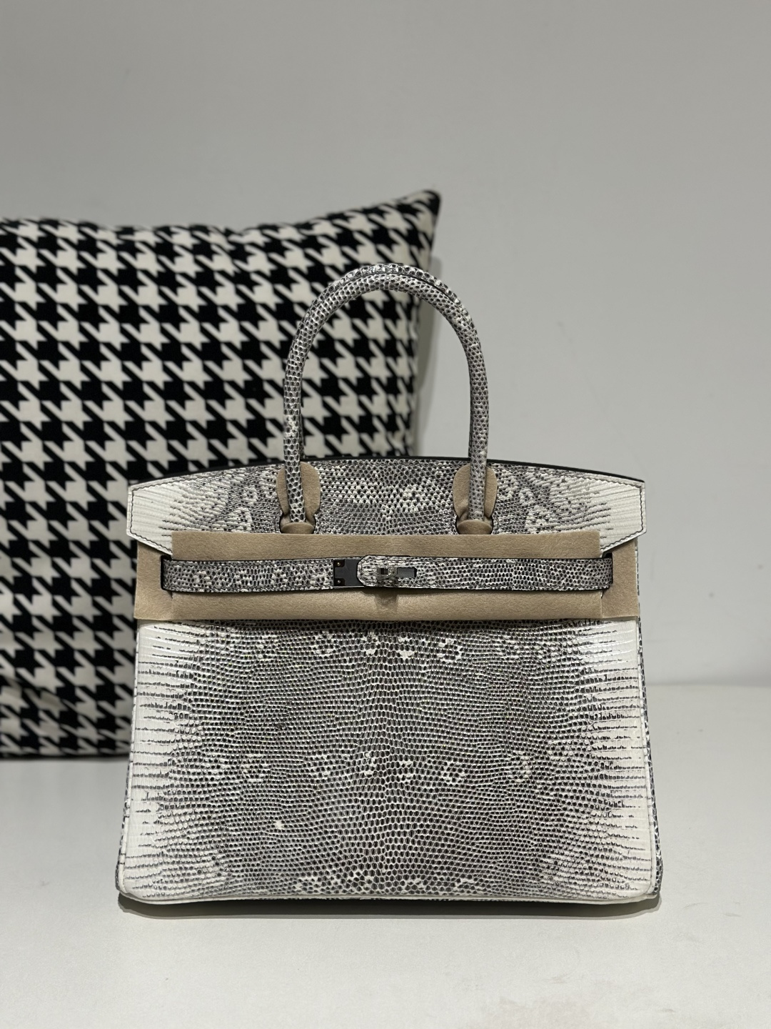 Lizard Leather 30cm Natural Pattern Silver Hardware Top Handle Tote Bag WLB021