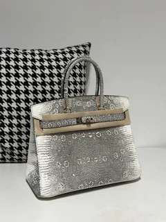 Lizard Leather 30cm Natural Pattern Silver Hardware Top Handle Tote Bag WLB021 image 2
