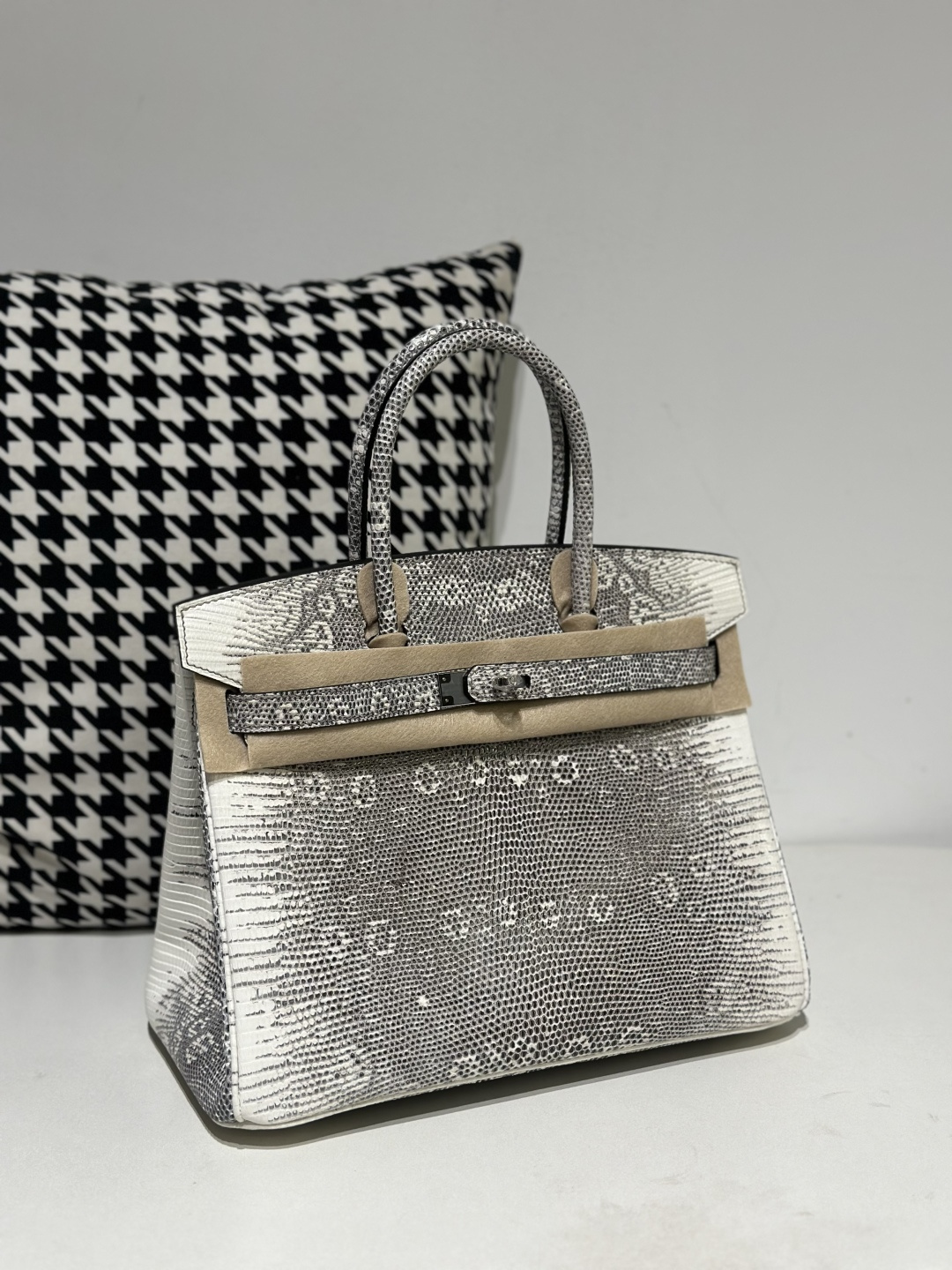 Lizard Leather 30cm Natural Pattern Silver Hardware Top Handle Tote Bag WLB021 photo 2