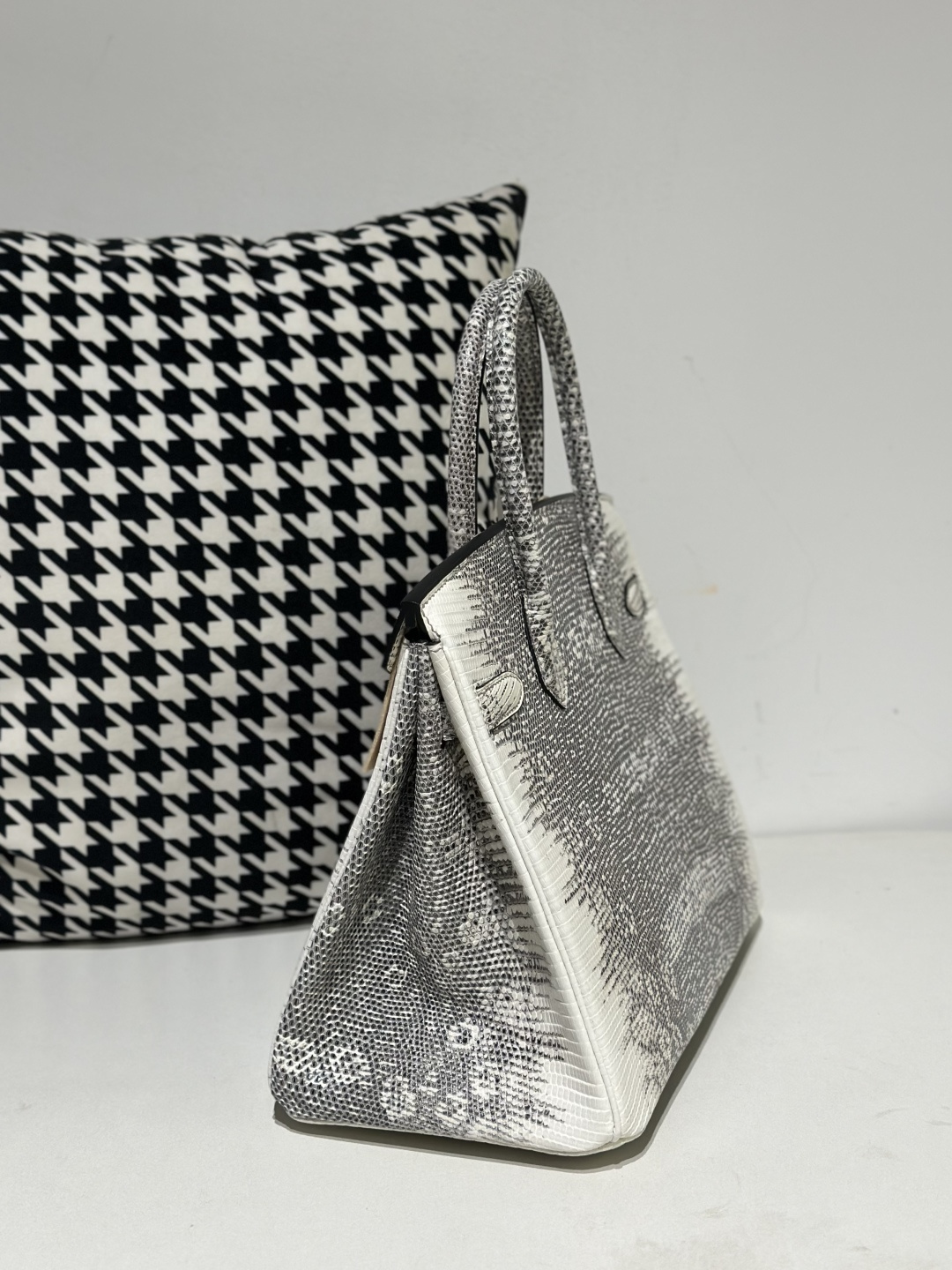 Lizard Leather 30cm Natural Pattern Silver Hardware Top Handle Tote Bag WLB021 photo 4