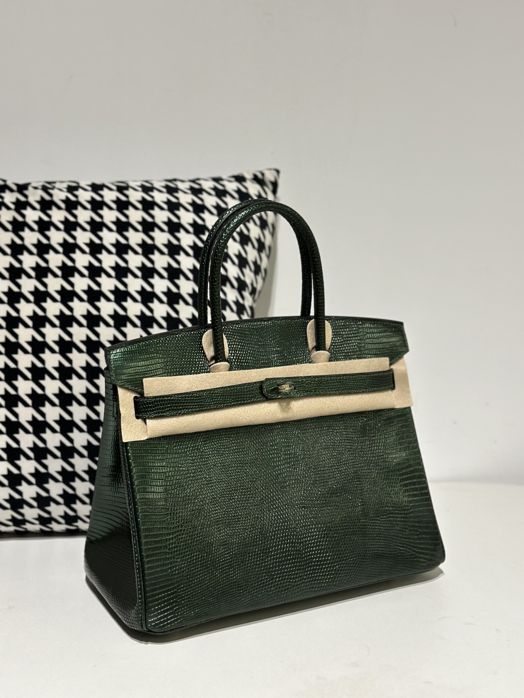 Lizard Leather Pine Green 30cm Gold Hardware Top Handle Tote Bag WLB022 photo 2