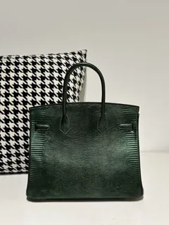 Lizard Leather Pine Green 30cm Gold Hardware Top Handle Tote Bag WLB022 image 3