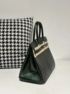Lizard Leather Pine Green 30cm Gold Hardware Top Handle Tote Bag WLB022 image 5