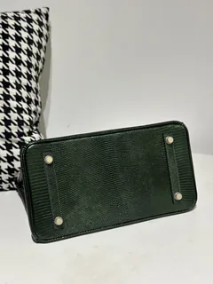Lizard Leather Pine Green 30cm Gold Hardware Top Handle Tote Bag WLB022 image 6